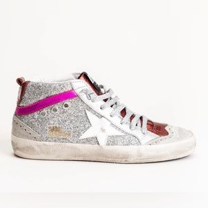 Golden Goose mid star sneaker - silver glitter-pink